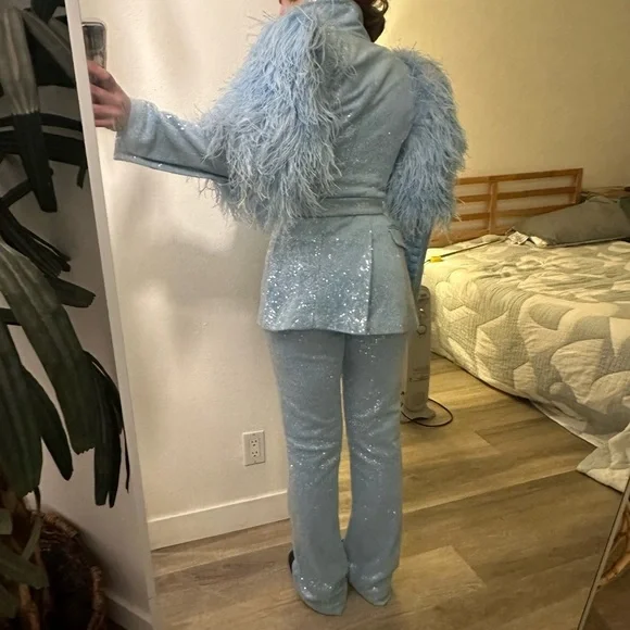 VTG 70s RARE Sequin Suit Set Feathers XS/S INSANE